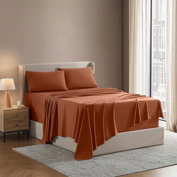 Stylish Nestl King Sheet Set – Luxury 1800 Ultra-Soft Microfiber King Bed Sheets – Double Brushed – Deep Pockets – Easy Fit – 4 Piece Set – Bedding Sheets amp Pillowcases King Rust Superior