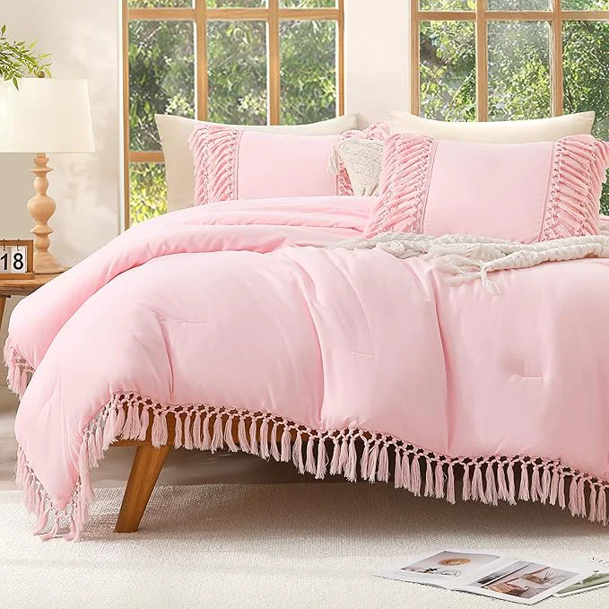 Premium Material Andency Comforter Full Size Set Light Pink Boho Lightweight Vintage Soft Bedding Comforter Sets 3 Pieces Bed Set 79x90In Comforter amp 2 Pillowcases Versatile