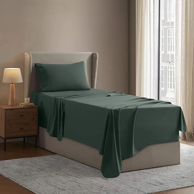 Traditional Nestl Twin Sheet Set – 1800 Ultra-Soft Microfiber Twin Bed Sheets – Double Brushed – Deep Pockets – Easy Fit – Extra Soft – 3 Piece Set – Bedding Sheets amp Pillowcases Twin Forest Green Trendy