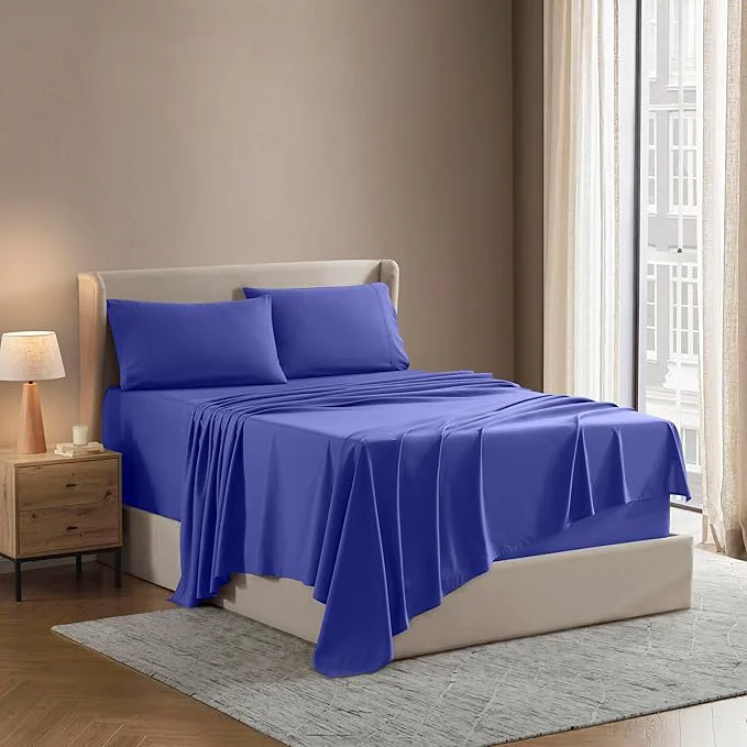 Artisan Nestl Short Queen Sheet Set – 1800 Ultra-Soft Microfiber – Double Brushed – Deep Pockets – Easy Fit – 4 Piece Set – Bed Sheets Short Queen Royal Blue World-Class