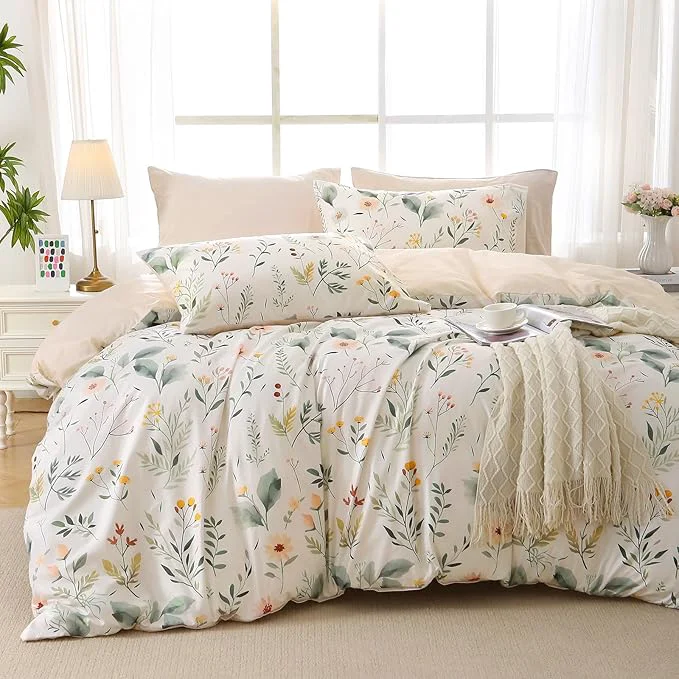 Dependable MUXHOMO Duvet Cover Queen Size Reversible Floral Vintage Duvet Cover Set with Zipper Closure 3 Pieces Botanical Patterns Soft Microfiber Bedding Set 90 quot x90 quot 2 Pillow Cases Garden Leaves Beige Optimized