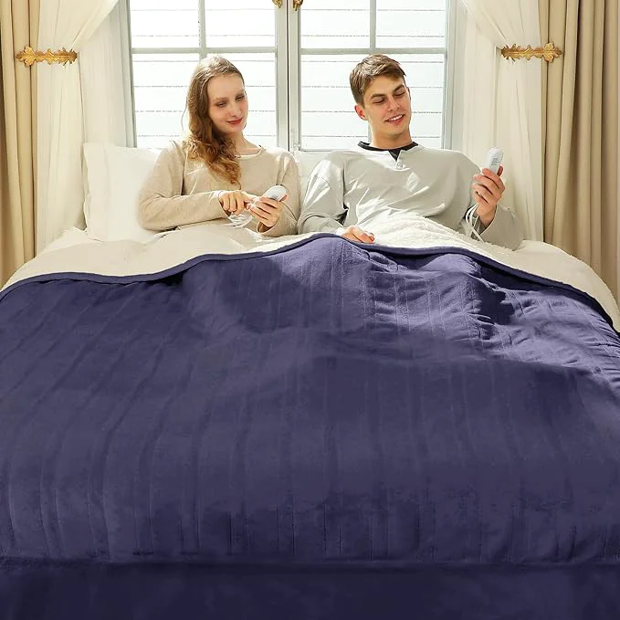 Secure King Size Heated Blanket 100 quot x 90 quot – Soft Warm Flannel Sherpa Electric Blanket with Dual Control 5 Heating Levels amp 10 Hours Auto Off Washable Heated Blanket with Fast Heating Purple Luxury