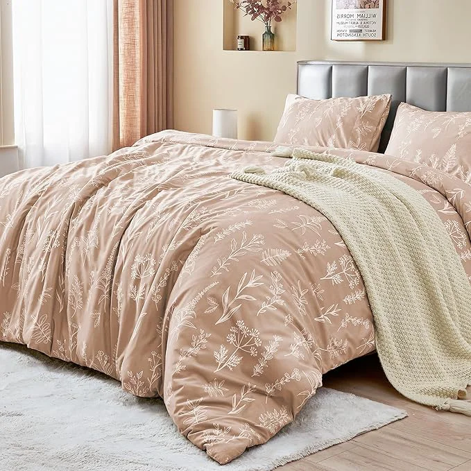 Fine Crafted MUXHOMO Duvet Cover King Size Reversible Floral Rosy Gold Duvet Cover Set with Zipper Closure 3 Pieces Botanical Patterns Soft Microfiber Bedding Set 90 quot x104 quot 2 Pillow Cases 20 quot ×36 quot Natural
