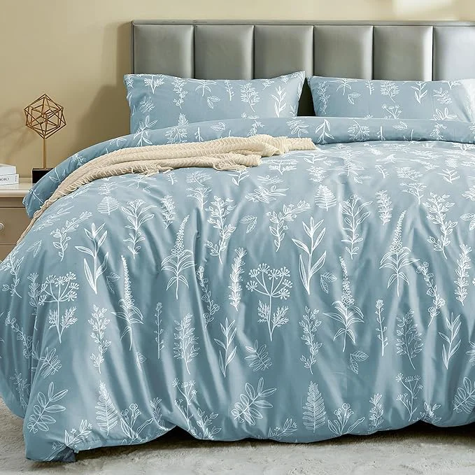 Green MUXHOMO Duvet Cover King Size Reversible Floral Mineral Blue Duvet Cover Set with Zipper Closure 3 Pieces Botanical Patterns Soft Microfiber Bedding Set 90 quot x104 quot 2 Pillow Cases 20 quot ×36 quot Solid