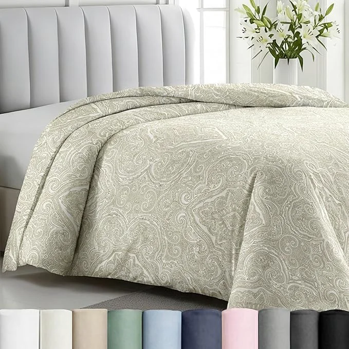 Carefully Designed California Design Den Cotton Duvet Cover Queen Full Only – Premium 400 Thread Count Sateen Comforter Cover Queen Size Beige Duvet Cover with Button Closure and Corner Ties Paisley Beige Trusted
