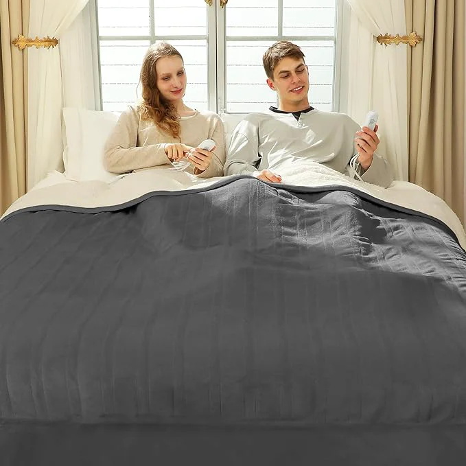 Proven Electric Blanket King 100 quot x 90 quot – Soft Flannel Sherpa Heated Blanket with Dual Control 5 Heating Levels amp 10 Hours Auto Off Heating Blanket with ETL Certification Grey Green