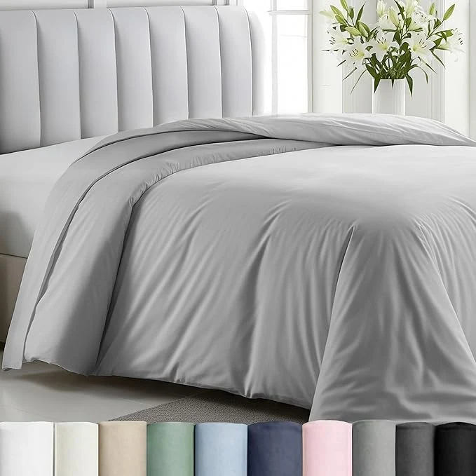 Long-Lasting California Design Den Twin XL Twin Duvet Covers Only – Premium 400 Thread Count Natural Cotton Twin Comforter Cover Soft Sateen Weave Button Closure and Corner Ties – Light Grey High-Performance