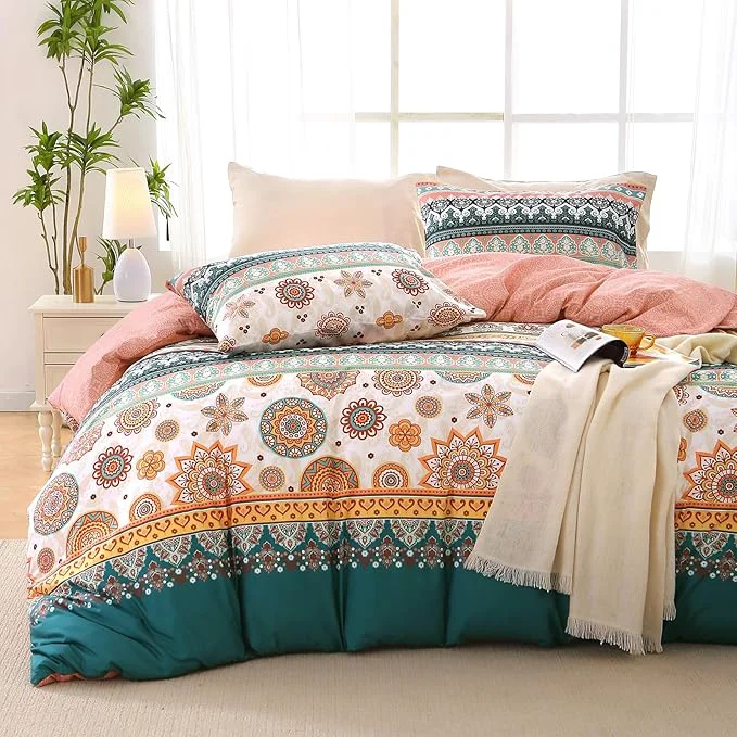 Convenient MUXHOMO Duvet Cover King Size Reversible Floral Boho Flower Duvet Cover Set with Zipper Closure 3 Pieces Botanical Patterns Soft Microfiber Bedding Set with 4 Ties 104 quot x90 quot 2 Pillow Cases Powerful