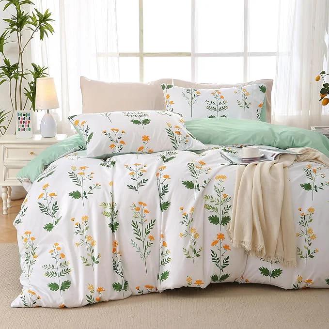 Practical Duvet Cover King Size Reversible Floral Vintage Duvet Cover Set with Zipper Closure 3 Pieces Botanical Patterns Soft Microfiber Bedding Set 90 quot x104 quot 2 Pillow Cases Honeysuckle Green White Professional