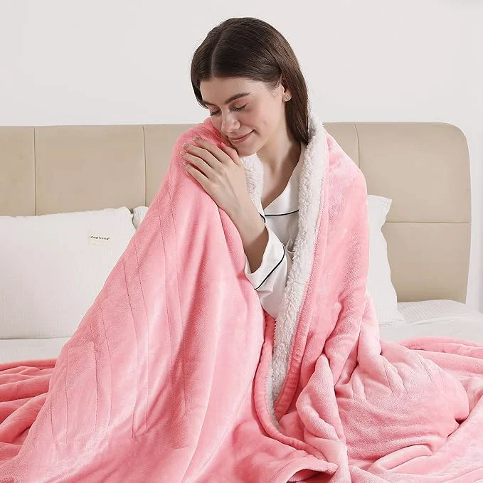 Versatile ESTINGO Heated Blanket Throw Electric Throw Blanket with 5 Heating Levels amp 4 Hours Auto Off Soft Cozy Flannel Sherpa Electric Heated Blanket with ETL for Office 50 quot x60 quot Pale Pink Secure