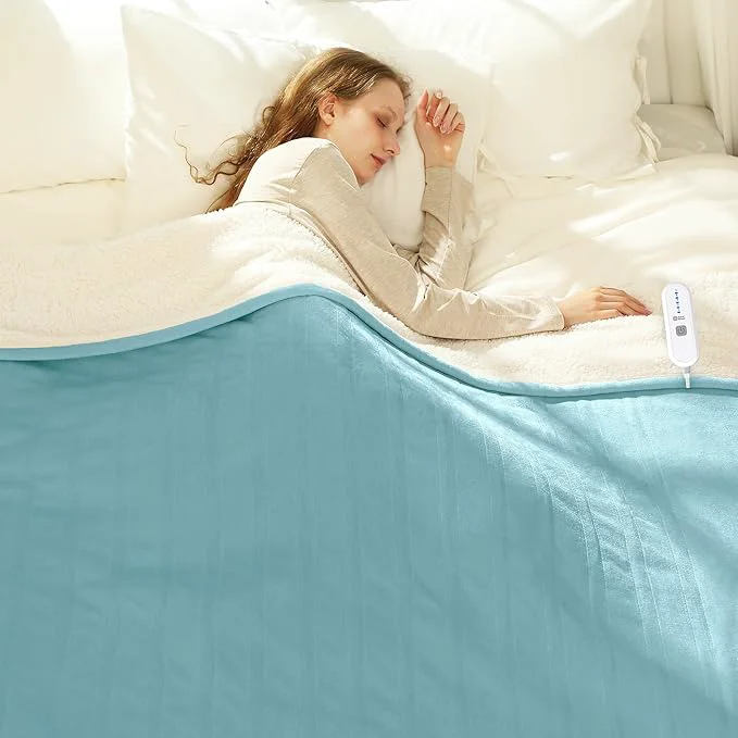 Powerful Electric Blanket Twin 62 quot x 84 quot – Soft Cozy Flannel Sherpa Heated Blanket Twin with 5 Heating Levels amp 10 Hours Auto Off I Gift for Grandma Machine Washable and ETL Blue Flexible