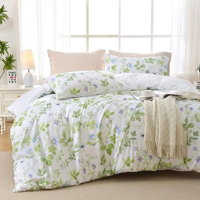 Practical MUXHOMO Duvet Cover King Size Reversible Floral Vintage Duvet Cover Set with Zipper Closure 3 Pieces Botanical Patterns Soft Microfiber Bedding Set 90 quot x104 quot 2 Pillow Cases 20 quot ×36 quot Green Branch Certified
