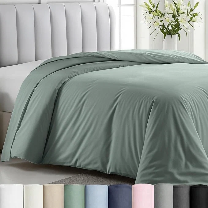 Responsible California Design Den Full Queen Size Duvet Cover Only – Natural Cotton Premium 400 Thread Count Queen Duvet Cover Cotton Soft Sateen Weave Button Closure and Corner Ties – Sage Green High-Grade