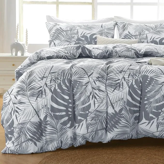 Detailed MUXHOMO Duvet Cover Full Size Reversible Floral Black amp Grey Duvet Cover Set with Zipper Closure 3 Pieces Botanical Patterns Soft Microfiber Bedding Set with 4 Ties 80 quot x90 quot 2 Pillow Cases US Sophisticated