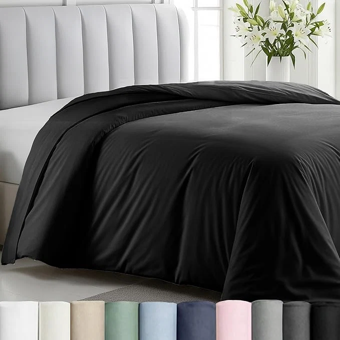 Prestigious California Design Den Duvet Cover King Size Only – Premium 400 Thread Count Natural Cotton King Comforter Cover Soft Sateen Weave Button Closure and Corner Ties – Black High-Grade
