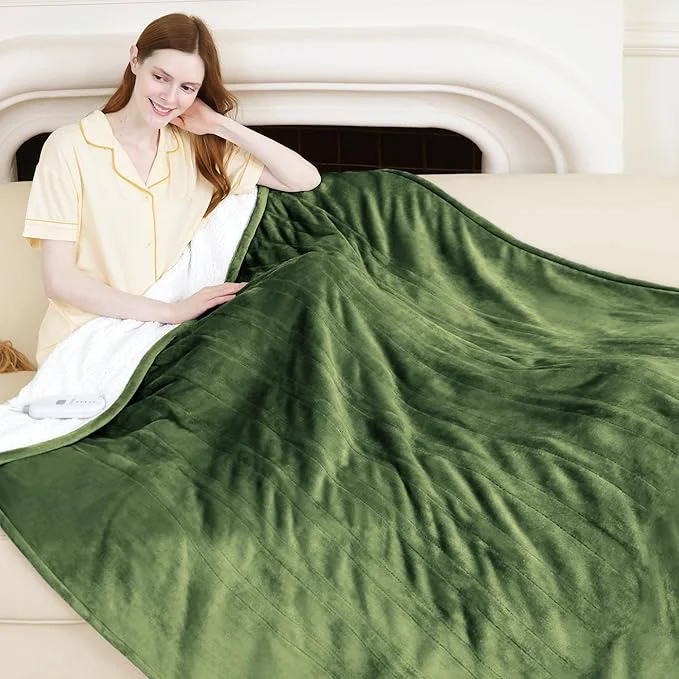 Trendy Electric Throw Blanket 50 quot x 60 quot – Soft Flannel Sherpa Heated Lap Blanket with 5 Heating Levels amp 4 Hours Auto Off Electric Throw Blanket as a Gift for Grandma Machine Washable Green Minimalist