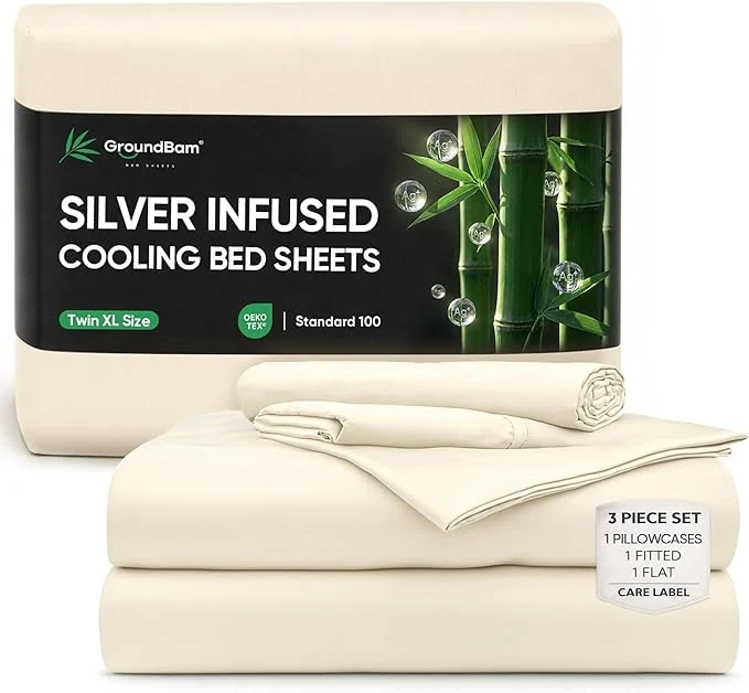 Soft Silver Infused Bed Sheets Set Temperature-Regulating Fabric with Self-Cleaning Technology for 3X Freshness Sleep Organic Viscose Derived from Bamboo OffWhite Twin XL Breathable