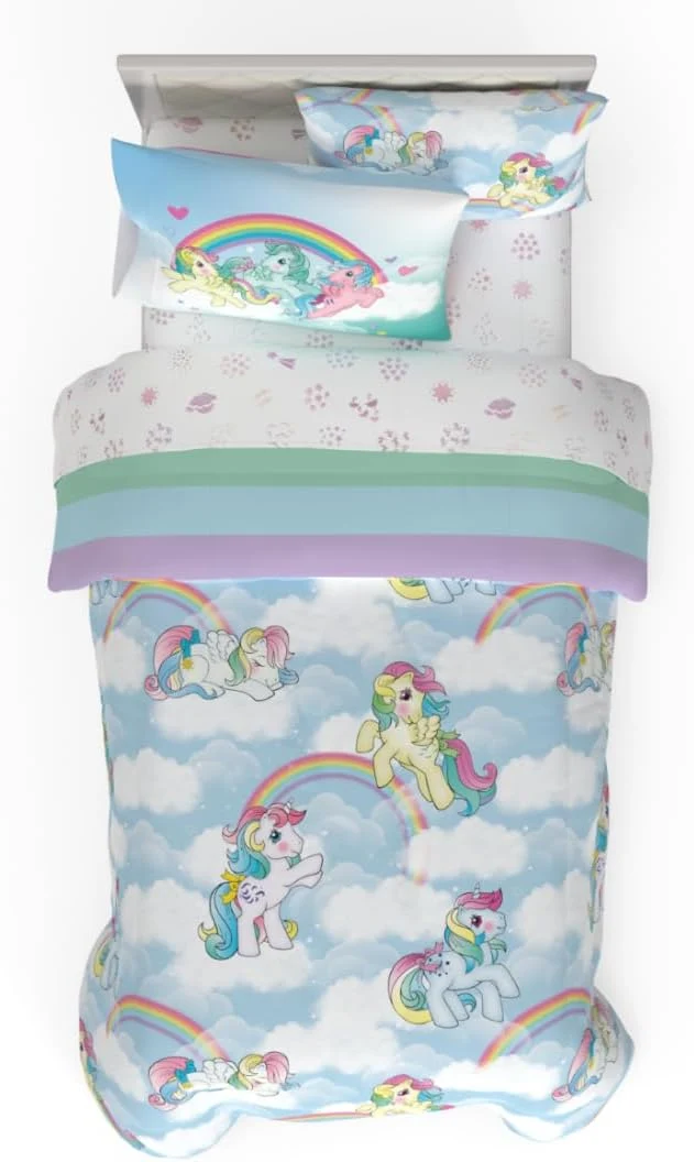 Smooth Franco Collectibles My Little Pony Classic Retro Unicorn Rainbow Bedding 5 Piece Super Soft Comforter and Sheet Set with Sham Twin Licensed Product Convenient