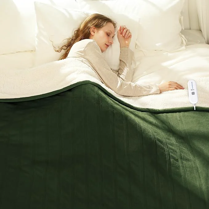 Exclusive Electric Heated Blanket Twin 62 quot x 84 quot – Soft Flannel Sherpa Electric Blanket with 5 Heating Levels amp 10 Hours Auto Off Heating Blanket Twin as a Gift for Grandma and ETL Green Versatile