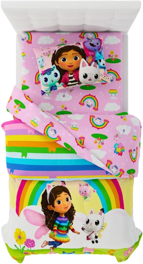 Efficient DreamWorks Gabby 39 s Dollhouse Cakey Mercat and Pandy Kids Bedding Super Soft Comforter and Sheet Set 4 Piece Twin Size Licensed Product by Franco Modern
