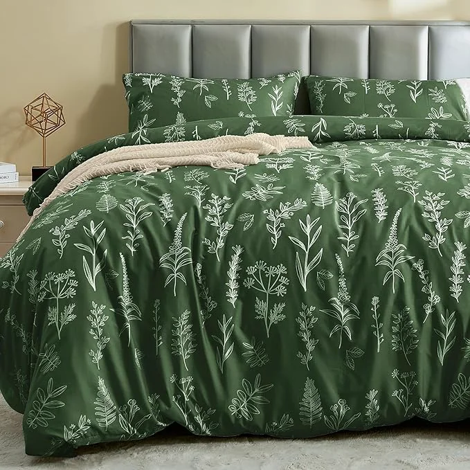 Practical MUXHOMO Duvet Cover King Size Reversible Floral Dark Green Duvet Cover Set with Zipper Closure 3 Pieces Botanical Patterns Soft Microfiber Bedding Set 90 quot x104 quot 2 Pillow Cases 20 quot ×36 quot Contemporary