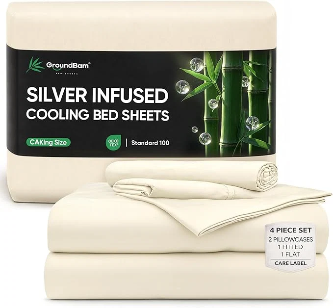 Exclusive Silver Infused Bed Sheets Set Temperature-Regulating Fabric with Self-Cleaning Technology for 3X Freshness Sleep OffWhite Caking Functional