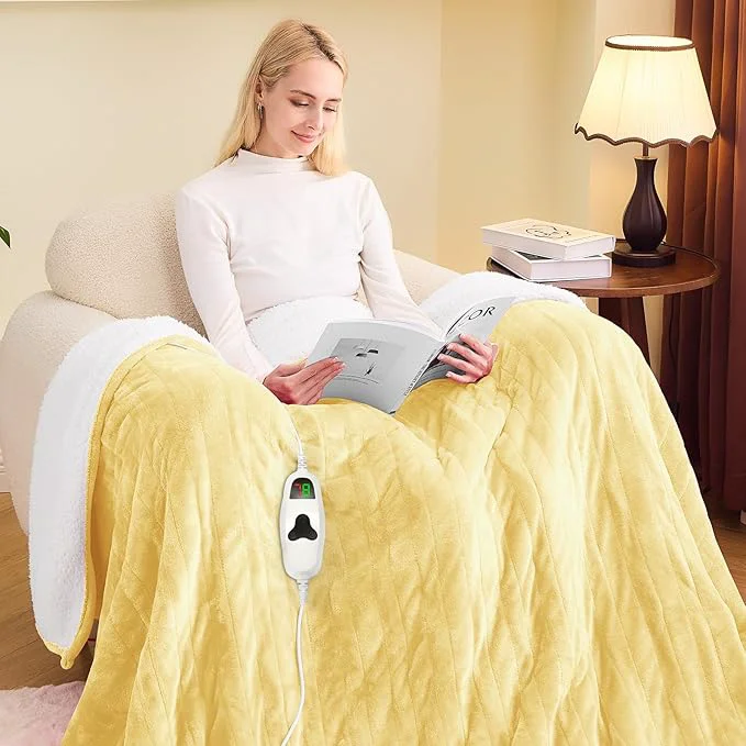 Powerful greenoak Heated Blanket Electric Full 72 quot X84 quot Heating Blankets with 10 Heat Levels 8 Hours Auto-Off Soft Flannel Sherpa Fluffy House Warming Gifts for Grandma Seniors Mom Cream Yellow Clean