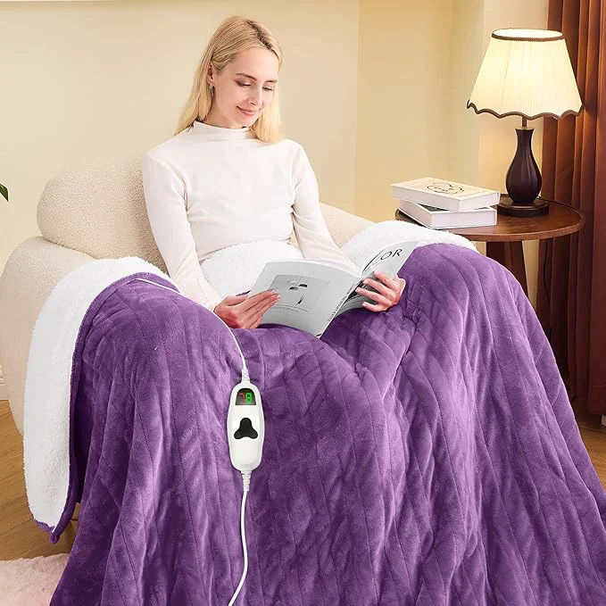 Exclusive greenoak Heated Blanket Electric Full 72 quot X84 quot Heating Blankets with 10 Heat Levels 8 Hours Auto-Off Soft Flannel Sherpa Fluffy House Warming Gifts for Grandma Seniors Momt Wisteria Reusable