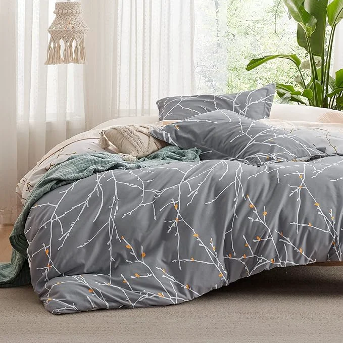 High-Performance Bedsure Duvet Cover Twin Size – Reversible Botanical Duvet Cover Set with Zipper Closure 2 Pieces Grey Bedding Set with 8 Corner Ties and 1 Pillow Sham 20 quot x26 quot Refined
