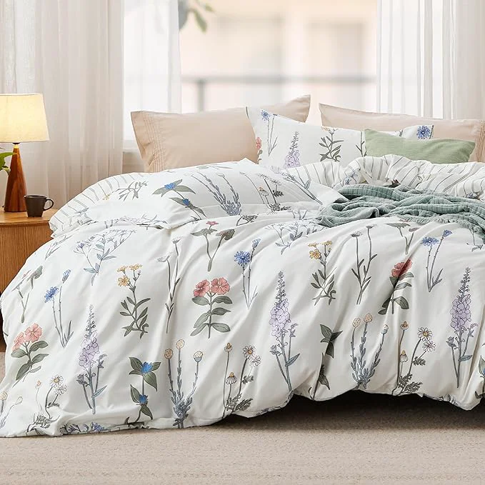 High-Grade Bedsure Duvet Cover King Size – Reversible Cute Floral Duvet Cover Set with Zipper Closure 3 Pieces White Bedding Set with 8 Corner Ties and 2 Pillow Shams 20 quot x36 quot Safe
