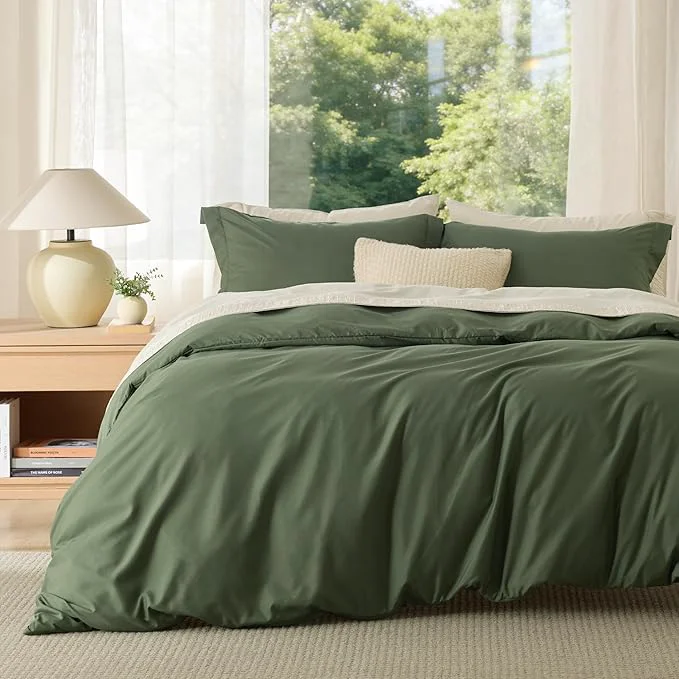 Bedsure Duvet Cover California King Size – Soft Double Brushed Bedding Set for Kids amp Adults Zipper Closure 3 Pieces Includes 1 Duvet Cover 104 quot x98 quot amp 2 Pillow Shams NO Comforter Olive Green High-Quality