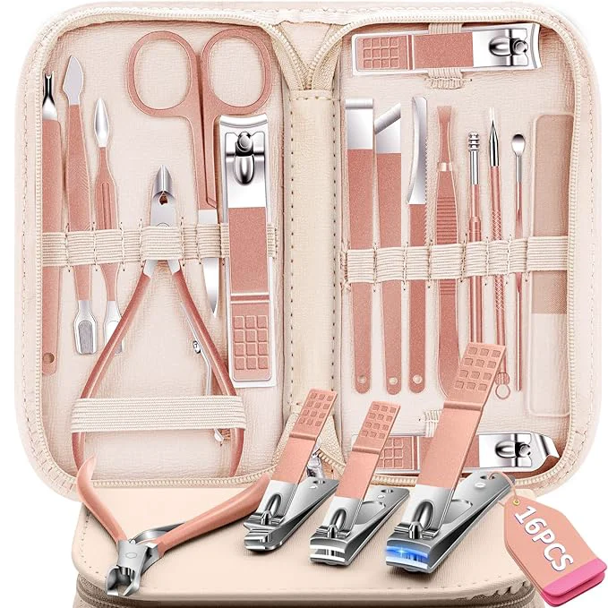 Healthy Manicure Set 16Pcs Professional Stainless Steel Pedicure Kit Mens Grooming Kit Reusable