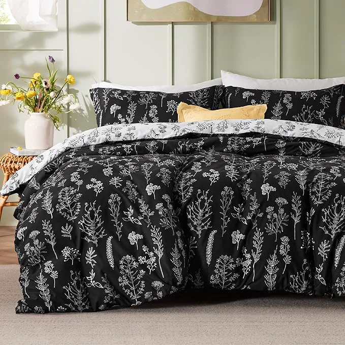 Dependable Bedsure Duvet Cover King Size – Reversible Black King Duvet Cover Set with Zipper Closure 3 Pieces Floral Patterned Bedding Set with 8 Corner Ties and 2 Pillow Shams User-Friendly