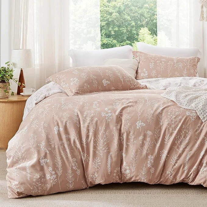 Top-Quality Bedsure Duvet Cover Queen Size – Reversible Pink Queen Duvet Cover Set with Zipper Closure 3 Pieces Cute Floral Patterned Bedding Set with 8 Corner Ties and 2 Pillow Shams Refined