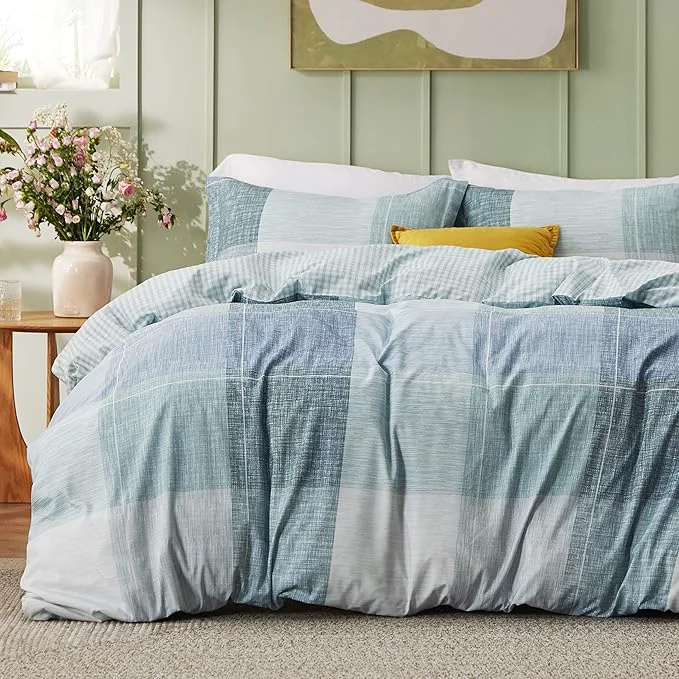 Fashionable Bedsure Duvet Cover King Size – Gingham Reversible Buffalo Plaid Duvet Cover Set with Zipper Closure 3 Pieces Blue Bedding Set with 8 Corner Ties and 2 Pillow Shams 20 quot x36 quot High-End