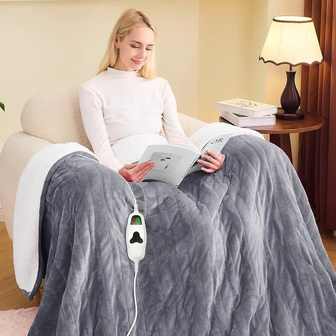 Luxury greenoak Heated Blanket Electric Twin 62 quot X84 quot Heating Blanket with 10 Heat Levels 1 2 4 6 8 Hours Auto-Off Fleece Soft Christmas Blanket Gifts for Grandma Seniors Mom Misty Grey Healthy