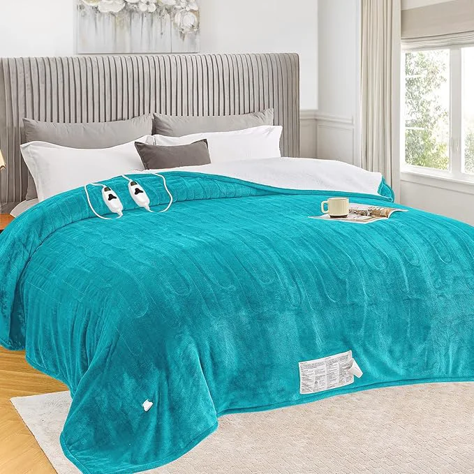 Healthy greenoak Heated Blanket Electric King Size 100 quot X90 quot Dual Control Heating Blanket with 10 Levels 1 2 4 6 8 Hours Auto-Off Soft Sherpa Christmas Blanket Aqua Green Consistent