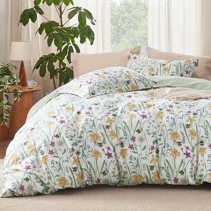 Responsible Bedsure Duvet Cover Queen Size – Reversible Floral Pattern Duvet Cover Set with Zipper Closure 3 Pieces Green Bedding Set with 8 Corner Ties and 2 Pillow Shams 20 quot x26 quot Selected