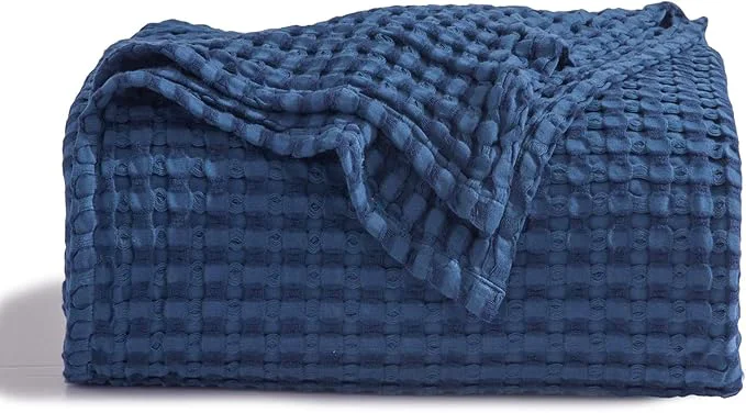 Relaxed Bedsure Cooling Cotton Waffle Queen Size Blanket – Lightweight Breathable Summer Blanket of Rayon Derived from Bamboo for Hot Sleepers Luxury Throws for Bed Couch and Sofa Navy 90×90 Inches Original
