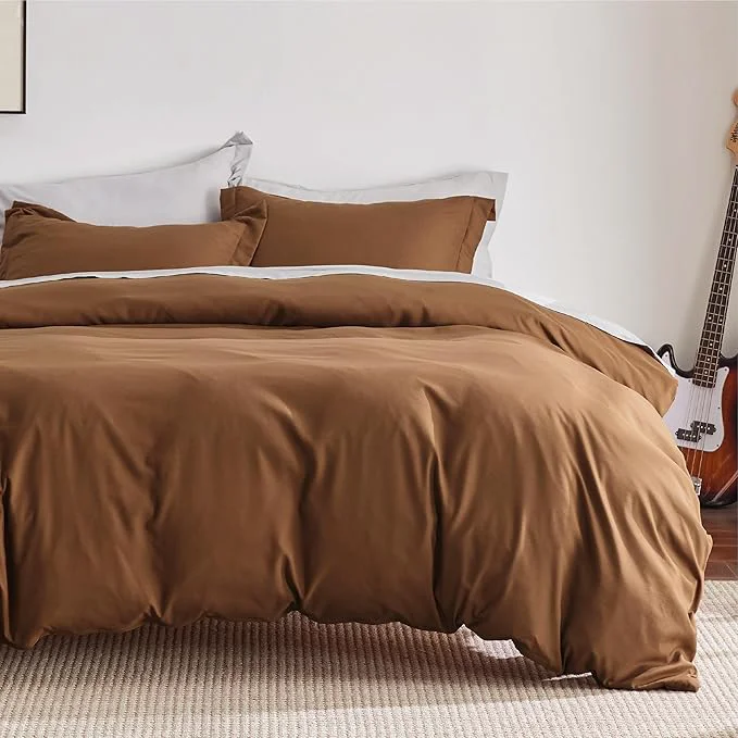 Sustainable Bedsure Duvet Cover Queen Size – Soft Double Brushed Bedding Set for Kids amp Adults Zipper Closure 3 Pieces Includes 1 Duvet Cover 90 quot x90 quot amp 2 Pillow Shams NO Comforter Brown Superior