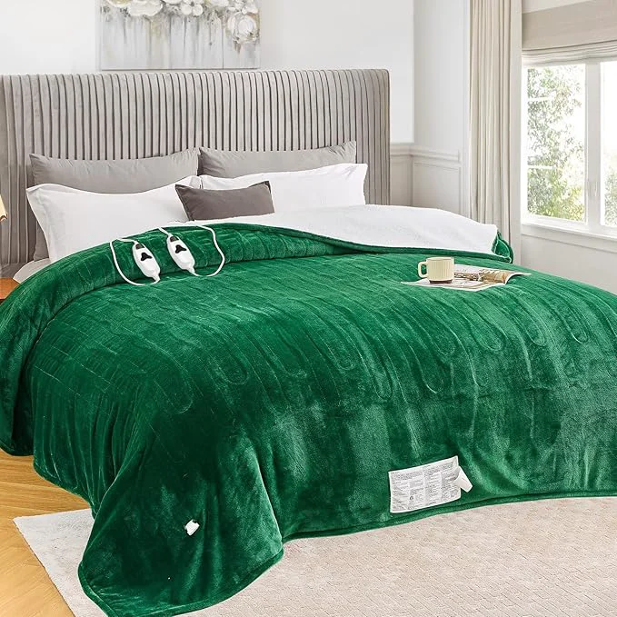 Unique greenoak Heated Blanket Electric Queen Size 84 quot X90 quot Dual Control Heating Blanket with 10 Levels 1 2 4 6 8 Hours Auto-Off Overheat Protection Soft Sherpa Warm ETL Emerald Green Premium