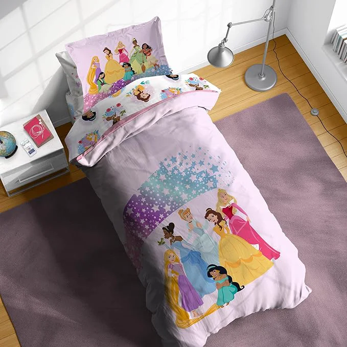 Efficient Sunny Side Up Disney Princess Twin Comforter Set – 5 Piece Kids Bedding Includes Comforter Sheets amp Pillow Cover – Super Soft Rainbow Stars Microfiber Bed Set Original