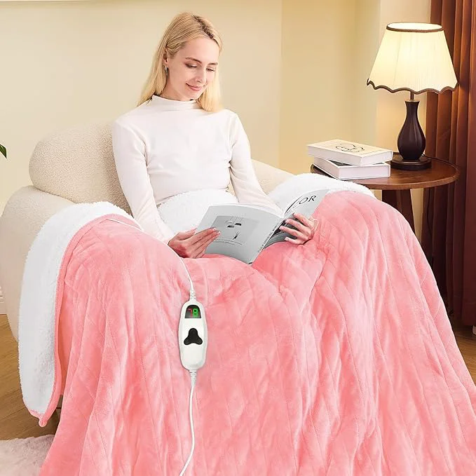 Practical greenoak Heated Blanket Electric Full 72 quot X84 quot Heating Blanket with 10 Heat Levels 1 2 4 6 8 Hours Auto-Off Soft Flannel Sherpa Warm Heater Christmas Blanket Light Pink High-Grade