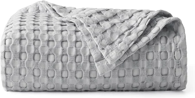Bedsure Cooling Cotton Waffle Weave Blanket – Lightweight Breathable Blanket of Rayon Derived from Bamboo for Hot Sleepers Luxury Throws for Bed Couch and Sofa Grey 50×70 Inches Modern
