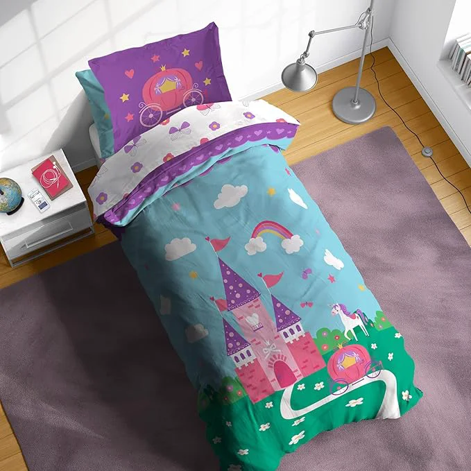 High-Performance Sunny Side Up Castle Twin Comforter Set – 5 Piece Kids Bedding Includes Comforter Sheets amp Pillow Cover – Super Soft Microfiber Bed Set Versatile