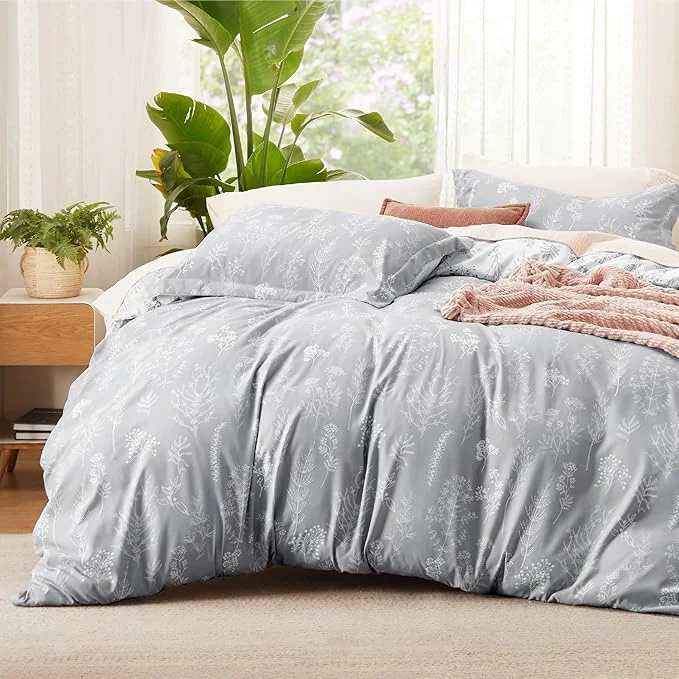 Prestigious Bedsure Twin Twin XL Duvet Cover – Reversible Grey Duvet Cover Set with Zipper Closure 2 Pieces Cute Floral Patterned Bedding Set with 8 Corner Ties and 1 Pillow Sham Fine