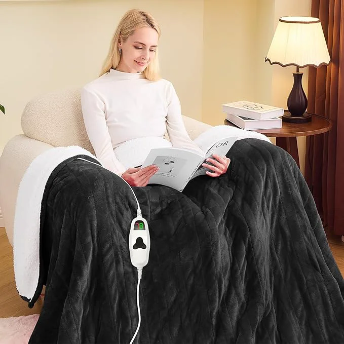 Environmentally Friendly greenoak Heated Blanket Electric Twin 62 quot X84 quot Heating Blanket with 10 Heat Levels 1 2 4 6 8 Hours Auto-Off Soft Flannel Sherpa Warm Heater Christmas Blanket Lacquered Black Refined