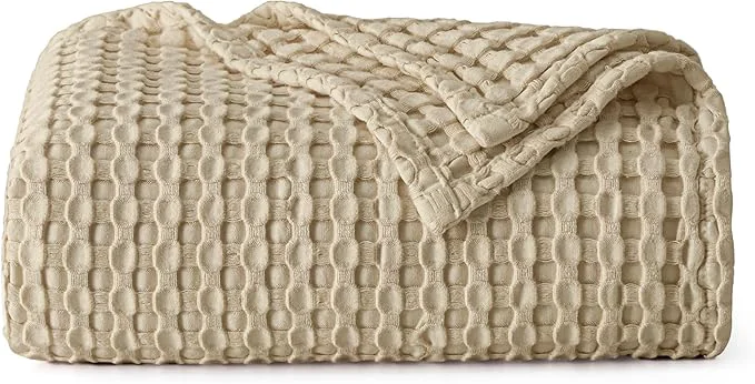 Superior Bedsure Cooling Cotton Waffle Twin XL Blanket – Lightweight Breathable Blanket of Rayon Derived from Bamboo for Hot Sleepers Luxury Throws for Bed Couch and Sofa Light Brown 66×90 Inches Flexible