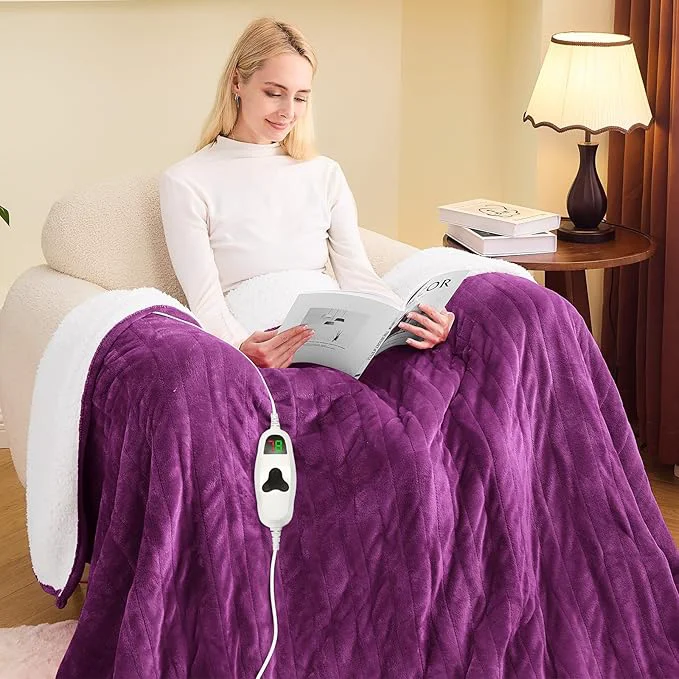 Exceptional greenoak Heated Blanket Electric Full 72 quot X84 quot Heating Blanket with 10 Heat Levels 1 2 4 6 8 Hours Auto-Off Soft Flannel Sherpa Warm Heater Christmas Blanket Taro Purple Solid