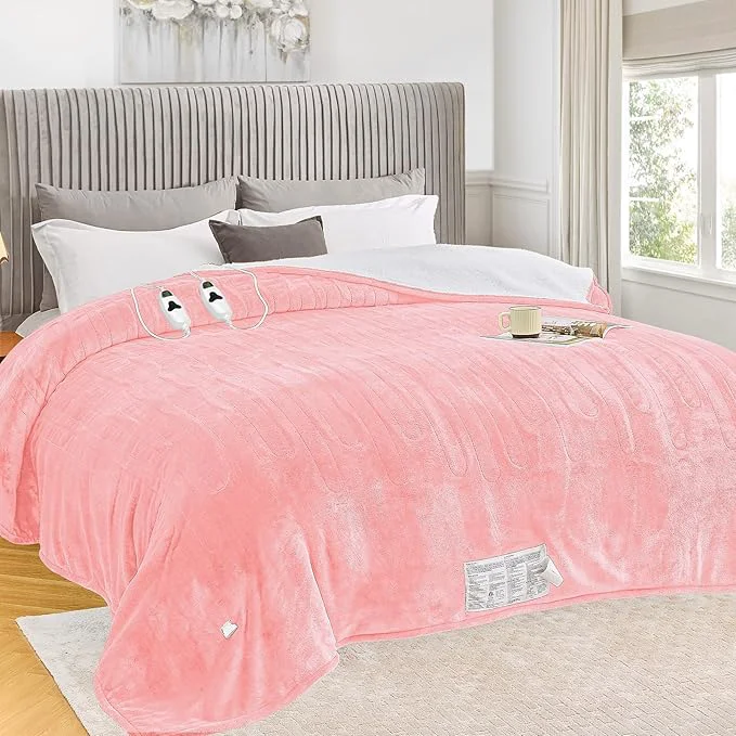 Stylish greenoak Heated Blanket Electric Queen Size 84 quot X90 quot Dual Control Heating Blanket with 10 Heat Levels 1 2 4 6 8 Hours Auto-Off Sherpa Warm Christmas Blanket Light Pink Detailed